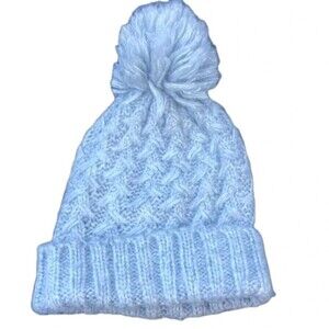 Gray Cable Knit Winter Ski Hat Pom Pom Beanie Cozy Neutral Monochrome gorpcore